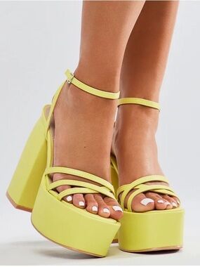 Lemon Yellow Platform Strappy Sandals - Women